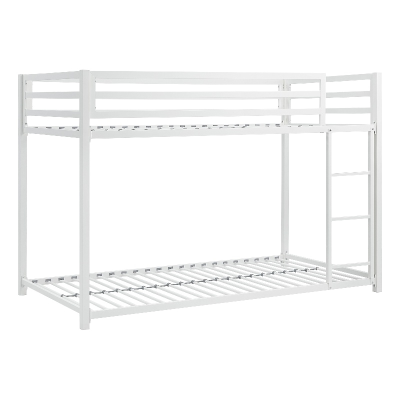 Ovi 78 Inch Twin Bunk Bed- Mounted Ladder- Ground Level Platform Bed- White