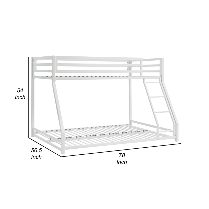 Ovi 78 Inch Twin over Full Bunk Bed- Ladder- Ground Level Bed- White Metal