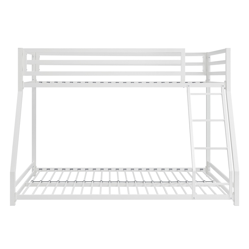 Ovi 78 Inch Twin over Full Bunk Bed- Ladder- Ground Level Bed- White Metal
