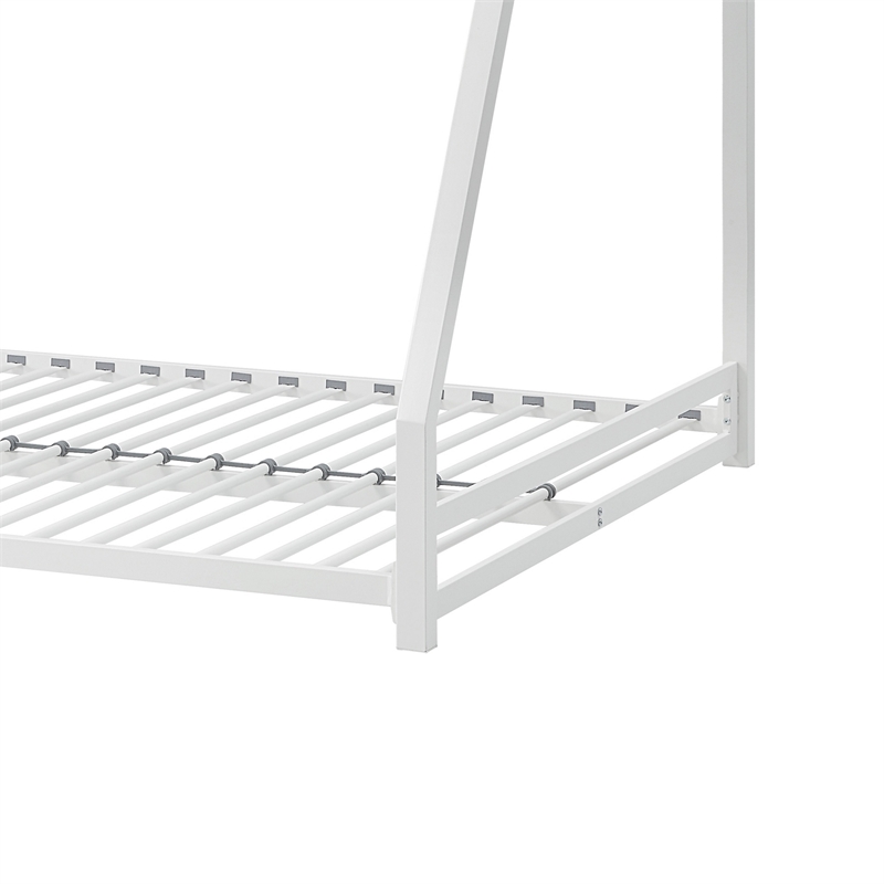 Ovi 78 Inch Twin over Full Bunk Bed- Ladder- Ground Level Bed- White Metal