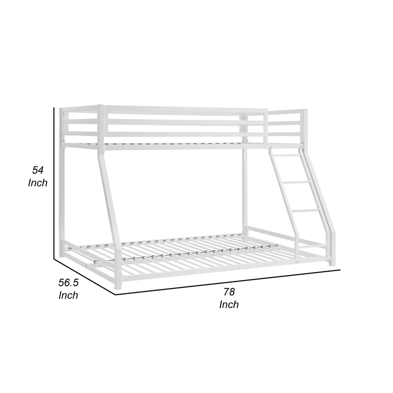 Ovi 78 Inch Twin over Full Bunk Bed- Ladder- Ground Level Bed- White Metal