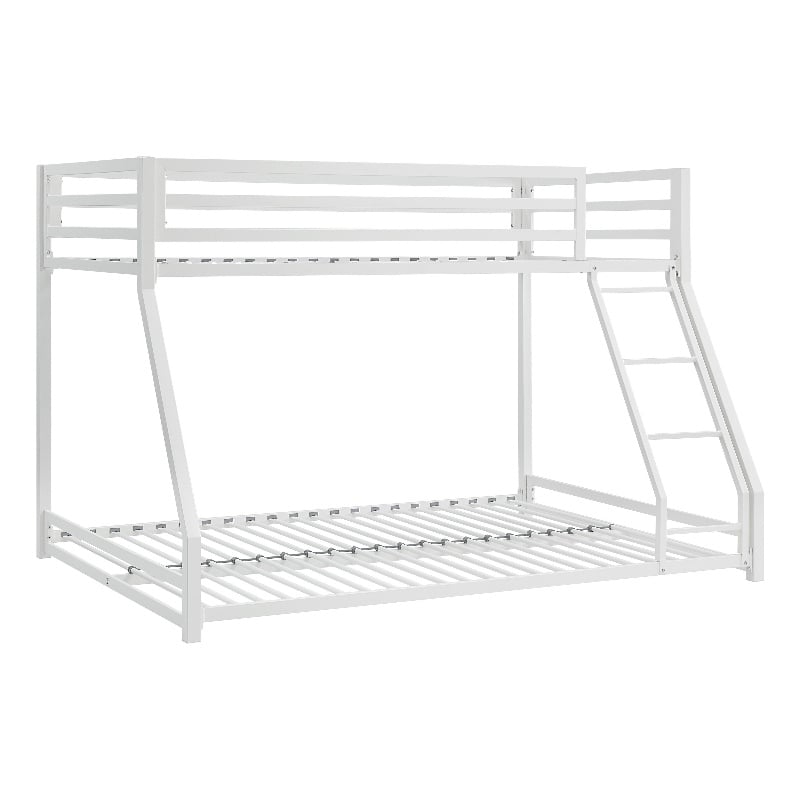 Ovi 78 Inch Twin over Full Bunk Bed- Ladder- Ground Level Bed- White Metal