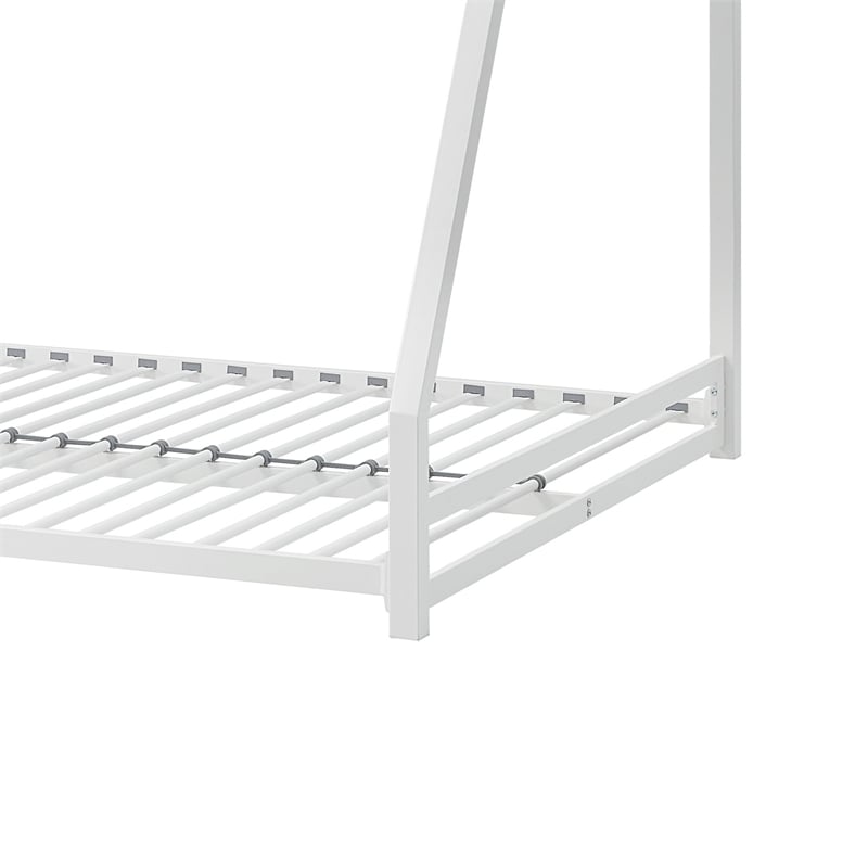 Ovi 78 Inch Twin over Full Bunk Bed- Ladder- Ground Level Bed- White Metal
