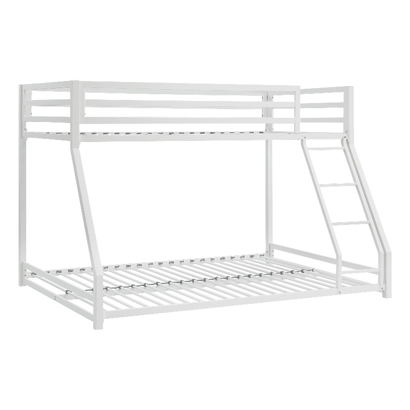 Ovi 78 Inch Twin over Full Bunk Bed- Ladder- Ground Level Bed- White Metal