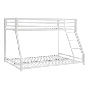 Ovi 78 Inch Twin over Full Bunk Bed- Ladder- Ground Level Bed- White Metal