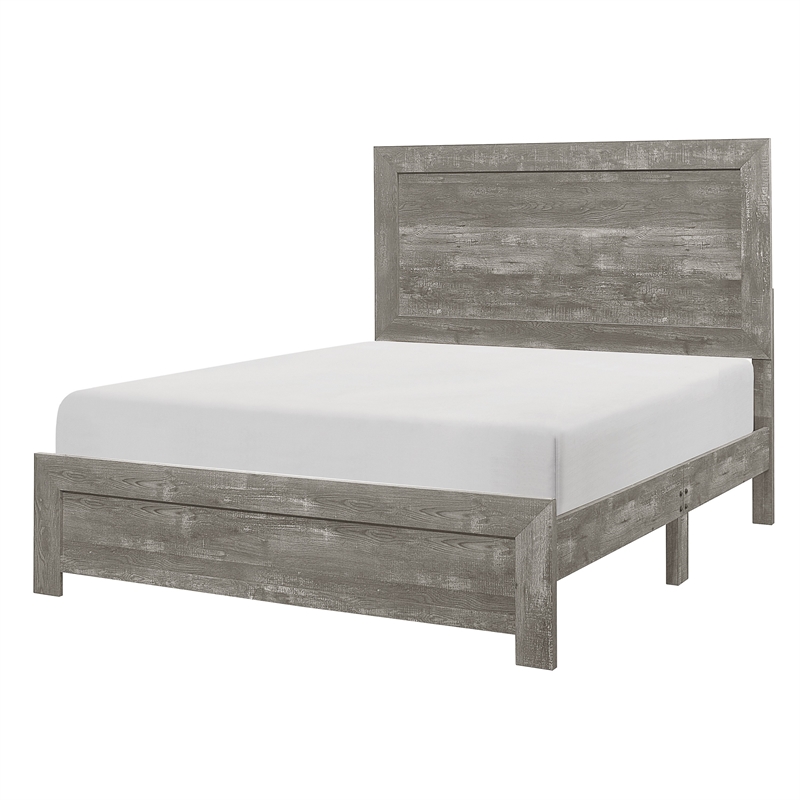 Eby King Size Bed- Rustic Farmhouse Style- Gray Finish Wood Veneer