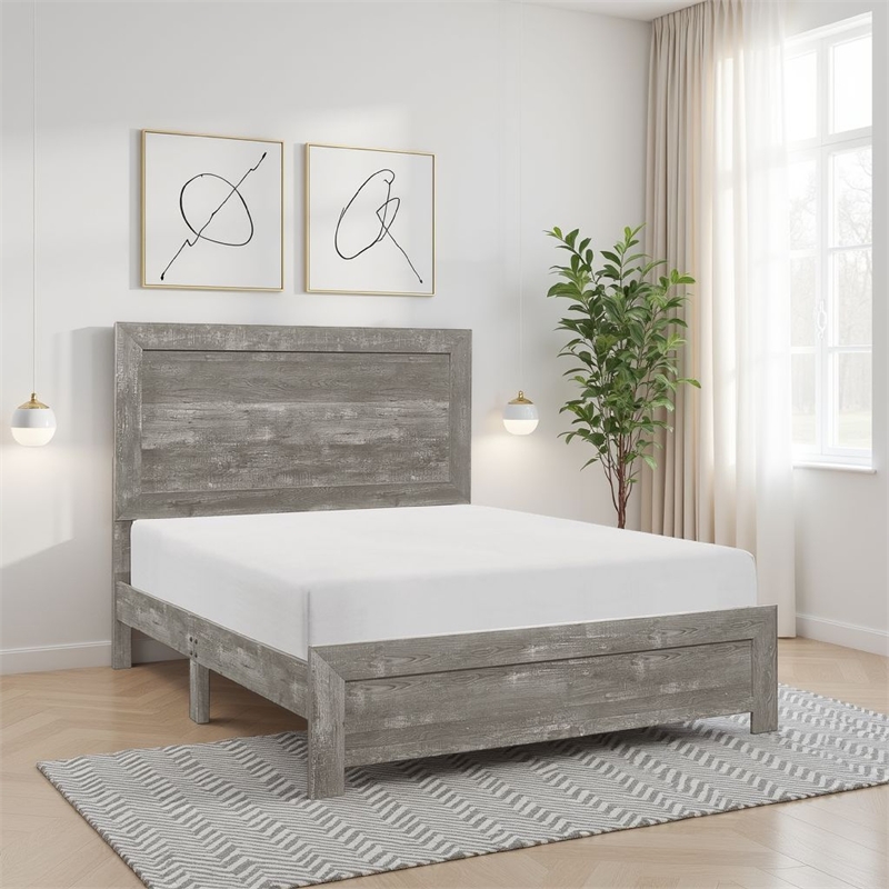 Eby Twin Size Bed- Rustic Farmhouse Style- Gray Finish Wood Veneer