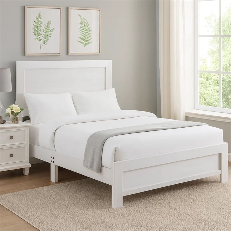 Eby California King Bed- Rustic Farmhouse Style- White Finish Wood Veneer