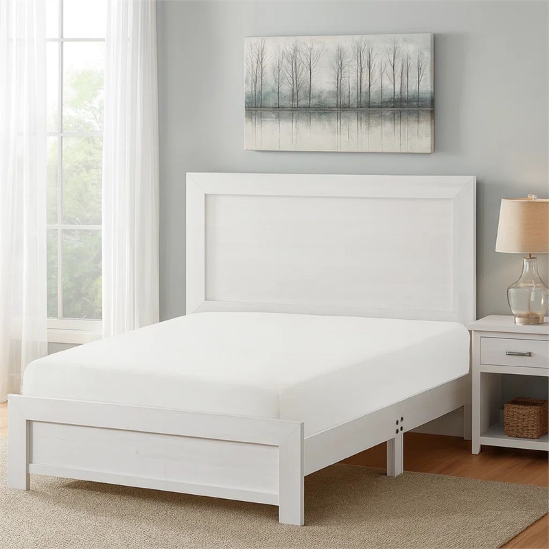Eby King Size Bed- Rustic Farmhouse Style- White Finish Wood Veneer