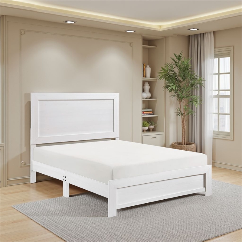 Eby Twin Size Bed- Rustic Farmhouse Style- White Finish Wood Veneer