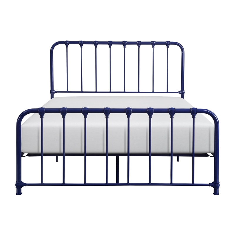 Ethan Full Size Metal Bed- Blue Spindle Design- Heavy Duty Slat Support