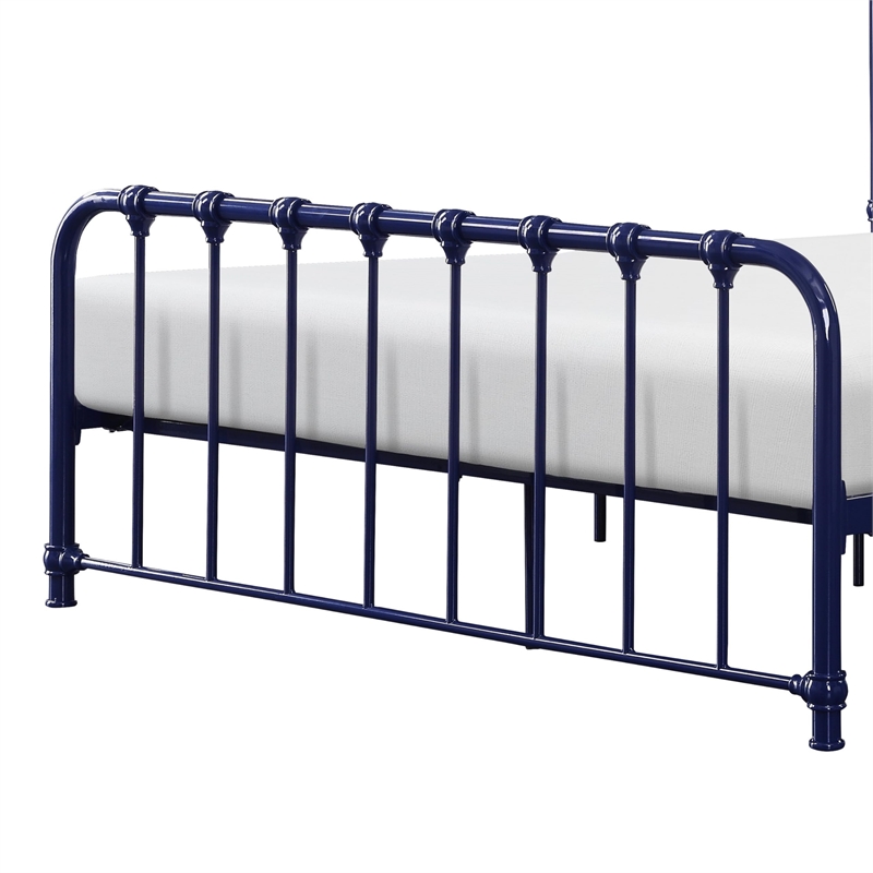 Ethan Full Size Metal Bed- Blue Spindle Design- Heavy Duty Slat Support