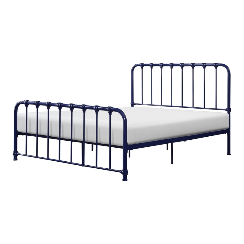 Ethan Twin Size Metal Bed- Blue Spindle Design- Heavy Duty Slat Support