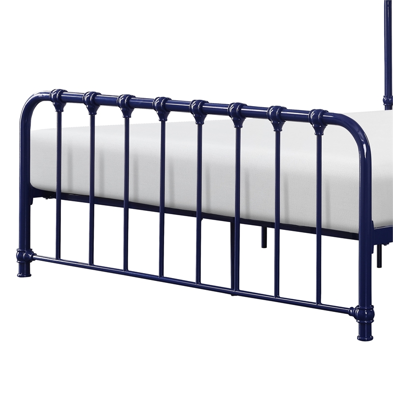 Ethan Twin Size Metal Bed- Blue Spindle Design- Heavy Duty Slat Support