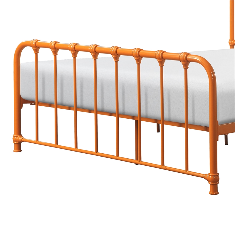 Ethan Full Size Metal Bed- Orange Spindle Design- Heavy Duty Slat Support