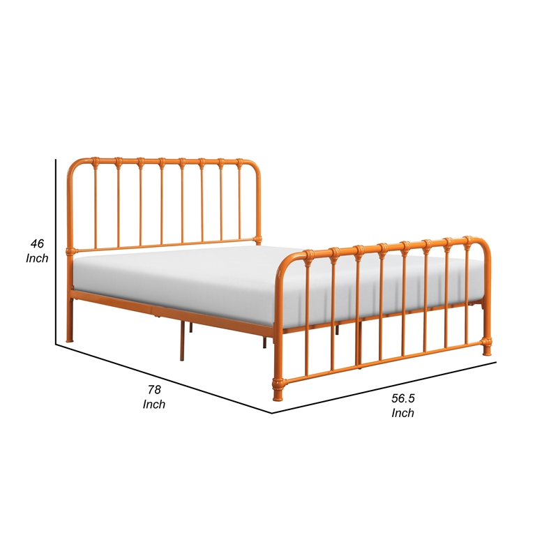 Ethan Full Size Metal Bed- Orange Spindle Design- Heavy Duty Slat Support