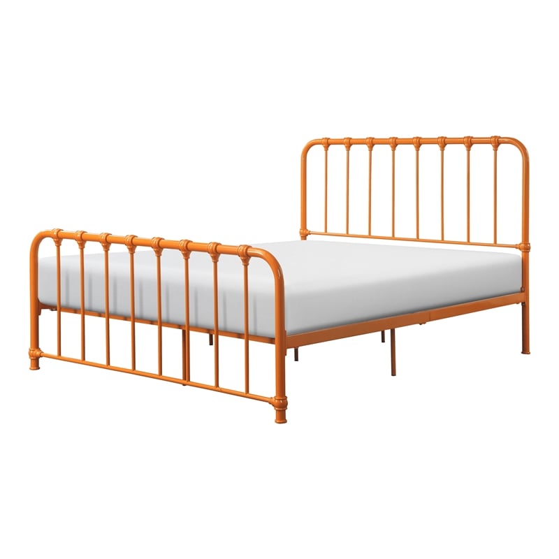Ethan Twin Size Metal Bed- Orange Spindle Design- Heavy Duty Slat Support