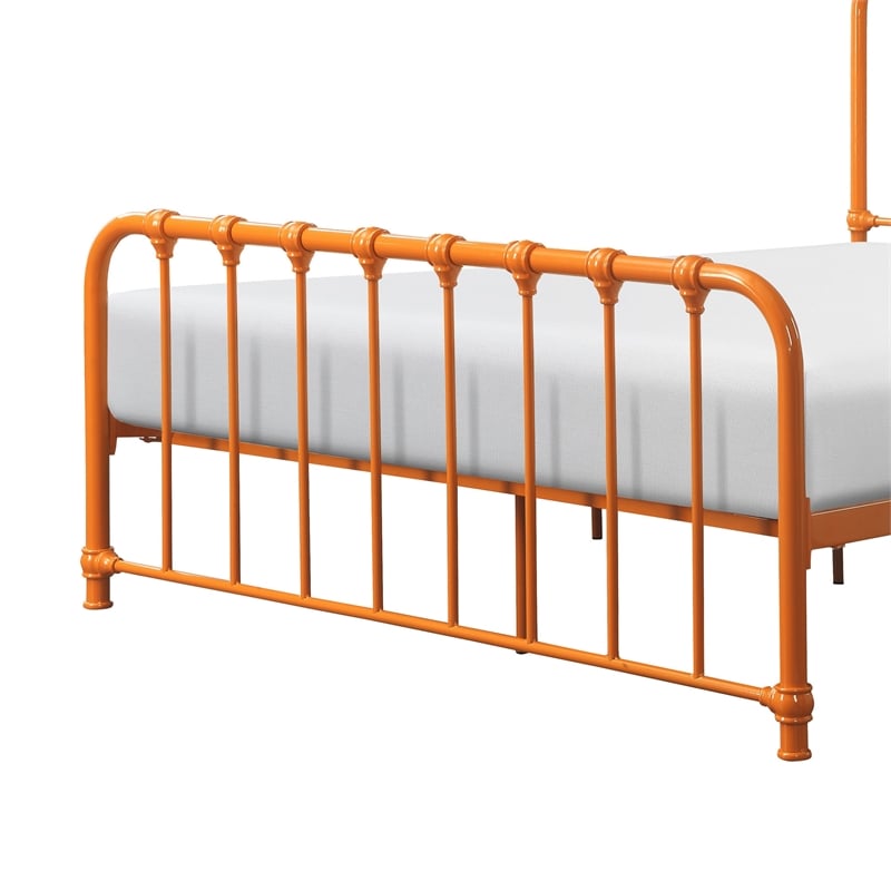 Ethan Twin Size Metal Bed- Orange Spindle Design- Heavy Duty Slat Support