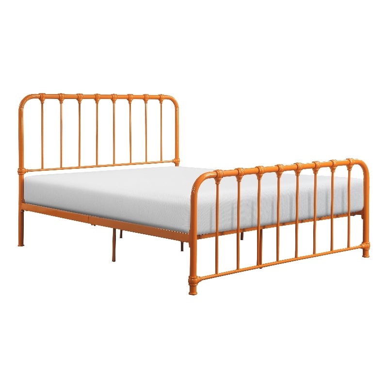Ethan Twin Size Metal Bed- Orange Spindle Design- Heavy Duty Slat Support