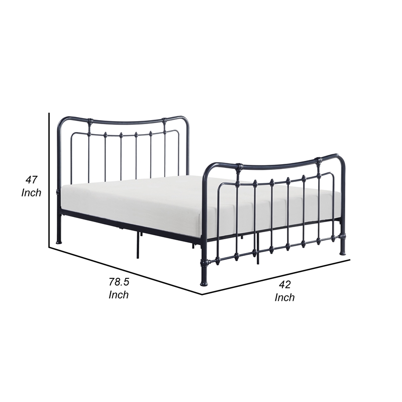 Engel Twin Size Bed- Metal Frame in Gunmetal Finish- Traditional Joining
