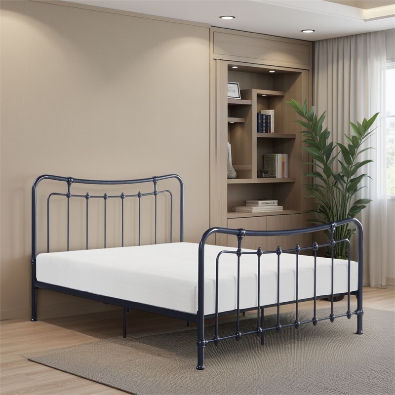 Engel Twin Size Bed- Metal Frame in Gunmetal Finish- Traditional Joining