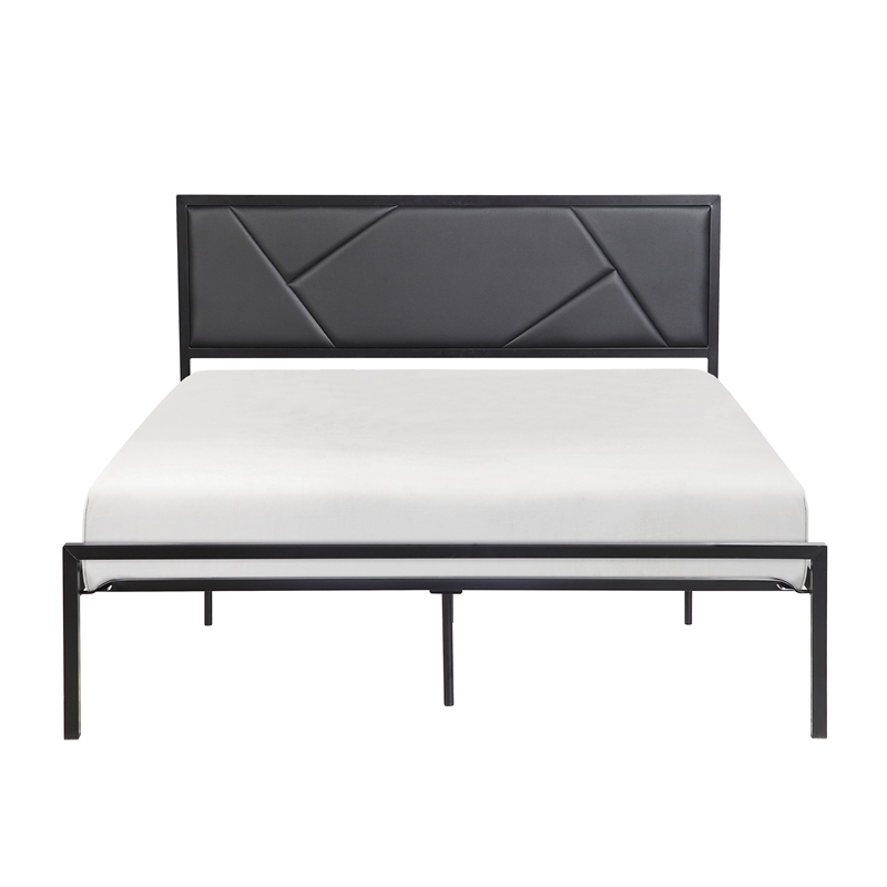 Nick Full Size Platform Bed- Black Faux Leather Upholstered Headboard