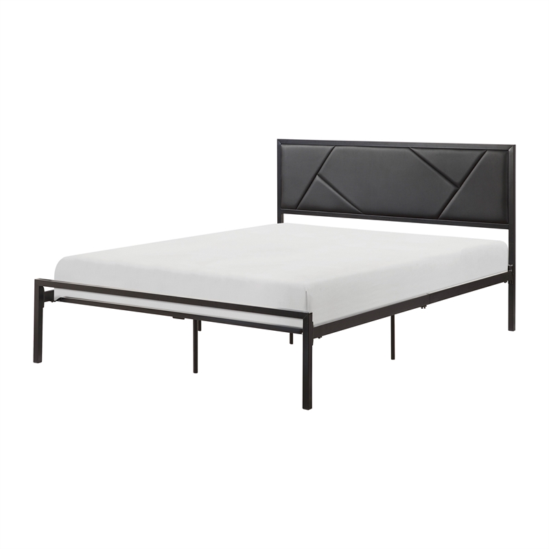 Nick Full Size Platform Bed- Black Faux Leather Upholstered Headboard
