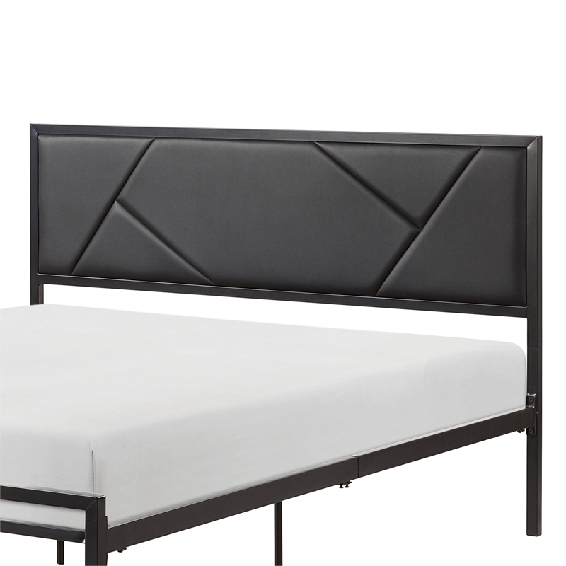 Nick Full Size Platform Bed- Black Faux Leather Upholstered Headboard