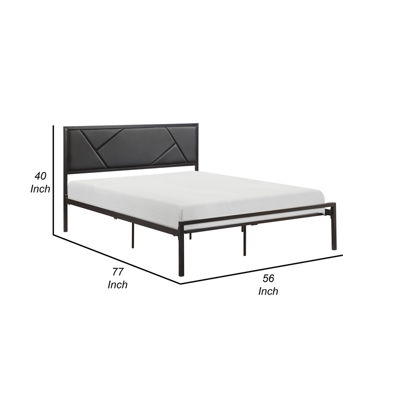 Nick Full Size Platform Bed- Black Faux Leather Upholstered Headboard