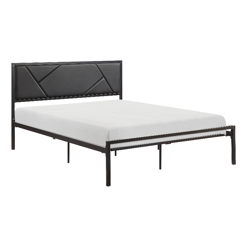 Nick Full Size Platform Bed- Black Faux Leather Upholstered Headboard
