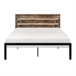 Mars Full Platform Bed- Brown Faux Wood Slat Headboard- Black Metal Frame
