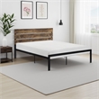 Mars Full Platform Bed- Brown Faux Wood Slat Headboard- Black Metal Frame