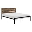 Mars Full Platform Bed- Brown Faux Wood Slat Headboard- Black Metal Frame