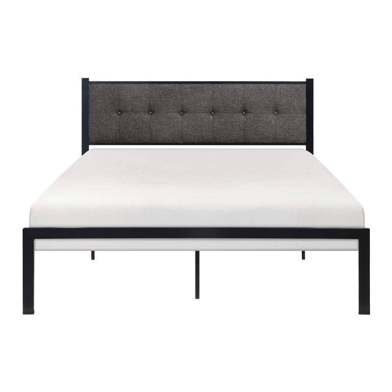 Sam Full Platform Bed- Button Black Tufted Polyester Upholstery Metal Frame