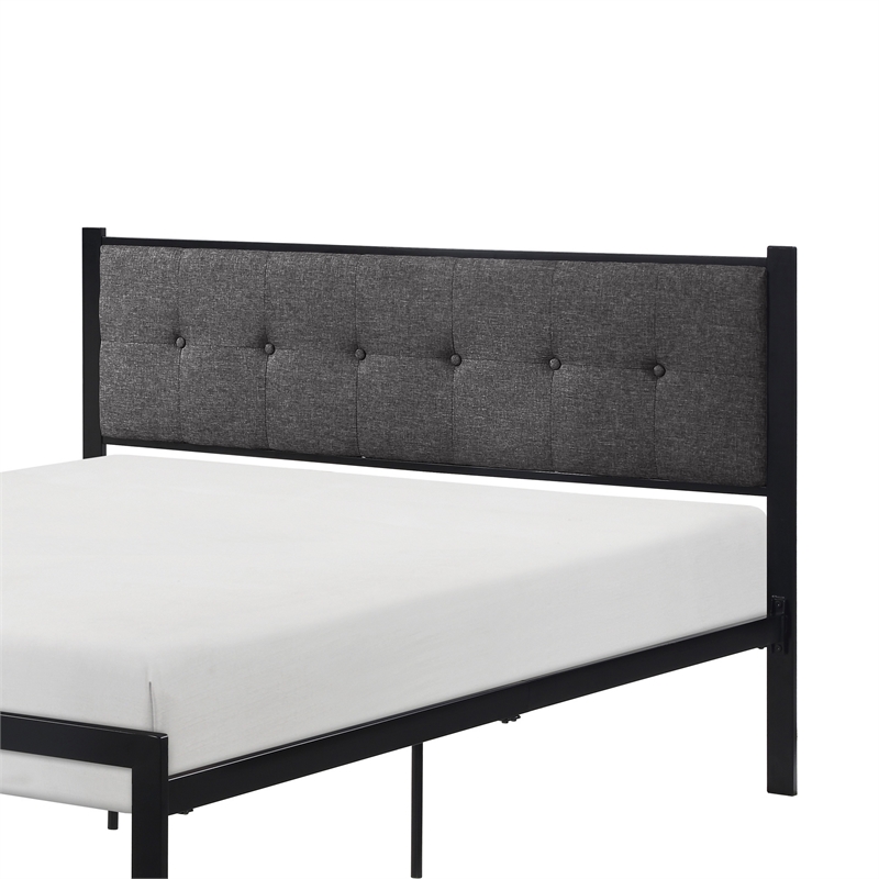 Sam Full Platform Bed- Button Black Tufted Polyester Upholstery Metal Frame