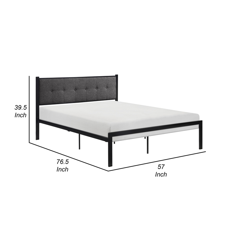 Sam Full Platform Bed- Button Black Tufted Polyester Upholstery Metal Frame