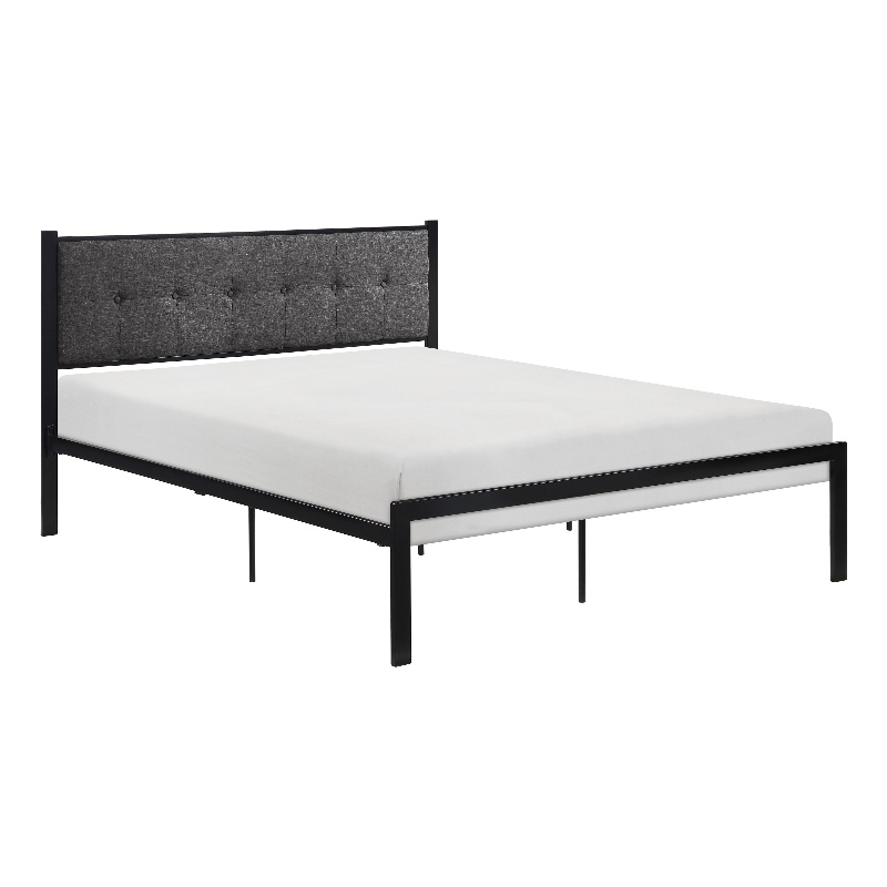 Sam Full Platform Bed- Button Black Tufted Polyester Upholstery Metal Frame