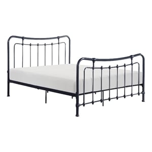 Ryan Full Size Metal Bed- Platform Foundation- Black Curved Spindle Frame