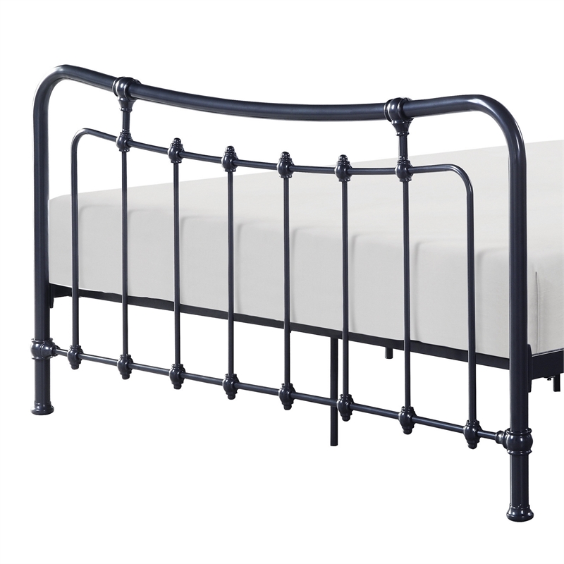 Ryan Twin Size Metal Bed- Platform Foundation- Black Curved Spindle Frame