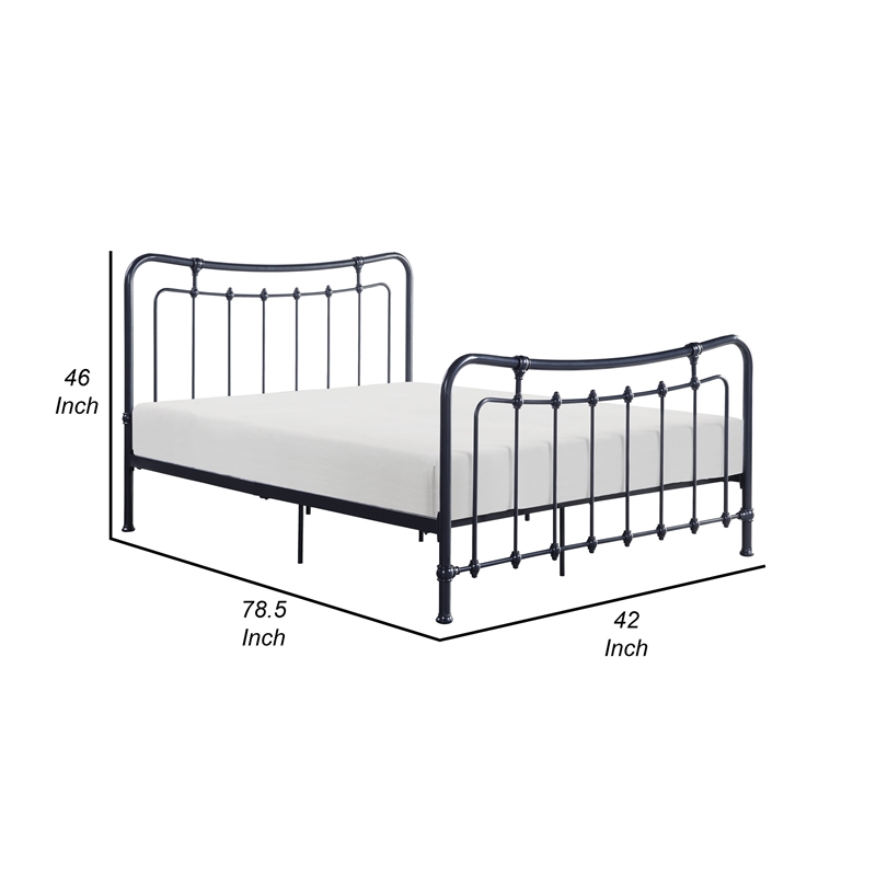 Ryan Twin Size Metal Bed- Platform Foundation- Black Curved Spindle Frame