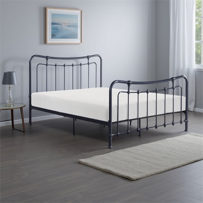 Ryan Twin Size Metal Bed- Platform Foundation- Black Curved Spindle Frame