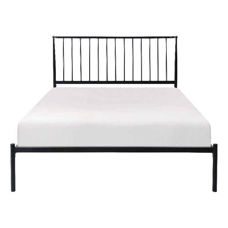 Angie Full Platform Metal Bed- Subtly Angled Slats on Headboard- Black