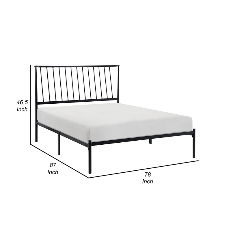 Angie King Size Platform Metal Bed- Subtly Angled Slats on Headboard- Black
