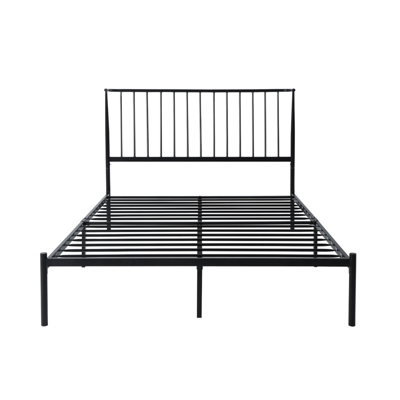 Angie King Size Platform Metal Bed- Subtly Angled Slats on Headboard- Black