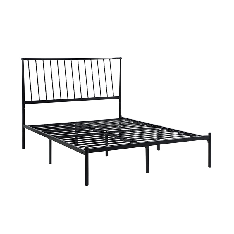 Angie King Size Platform Metal Bed- Subtly Angled Slats on Headboard- Black