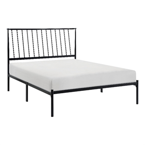 Angie King Size Platform Metal Bed- Subtly Angled Slats on Headboard- Black