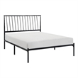 Angie King Size Platform Metal Bed- Subtly Angled Slats on Headboard- Black