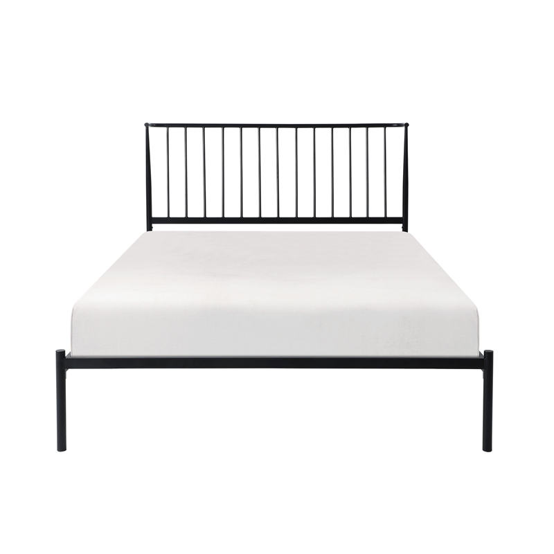 Angie Twin Size Platform Metal Bed- Subtly Angled Slats on Headboard- Black