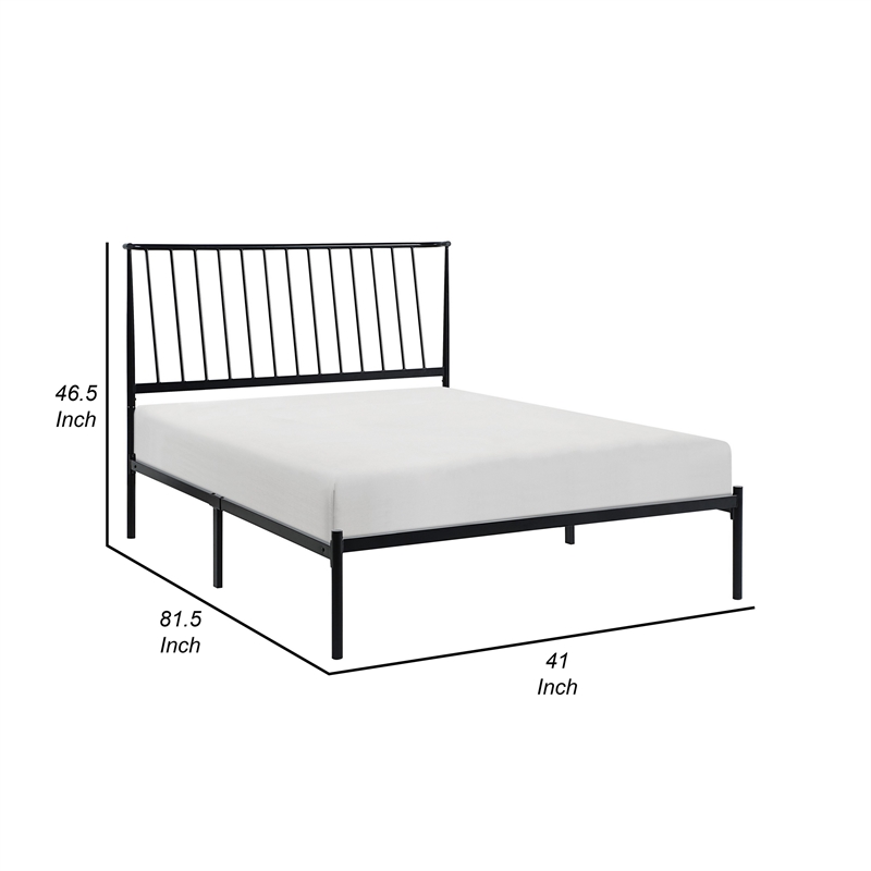 Angie Twin Size Platform Metal Bed- Subtly Angled Slats on Headboard- Black