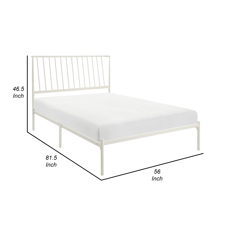 Angie Full Platform Metal Bed- Subtly Angled Slats on Headboard- White